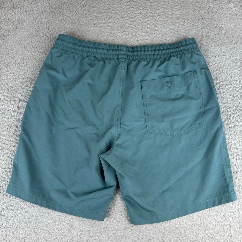 Volcom Swim Trunks Mens Xl Teal Blue Solid Elastic Waist Drawstring Pockets